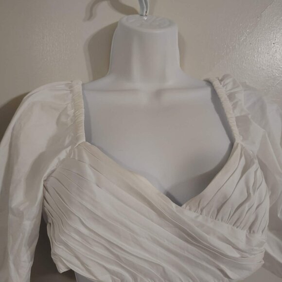 STAUD Carina Poplin Puff Sleeve Cutout Dress in White M - Picture 10 of 12